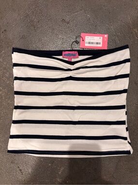 Edikted White and Navy Striped Tube Top